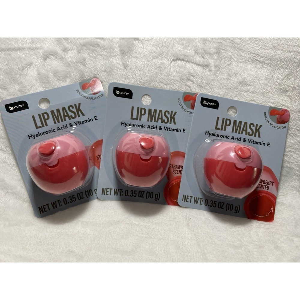 b•pure Lip Mask Hyaluronic Acid & Vitamin E Strawberry Scented 0.35 oz, 3 Pack